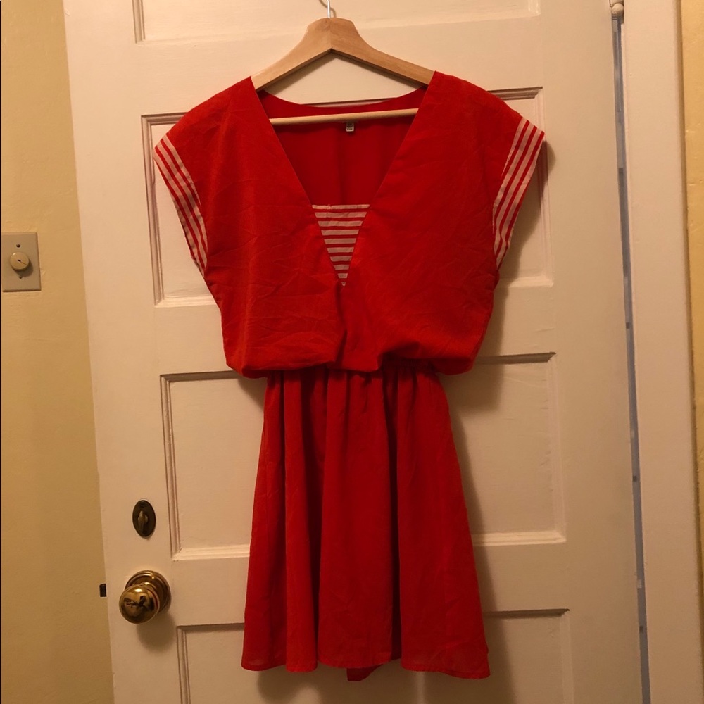 Red / white sailor mini dress striped A-line